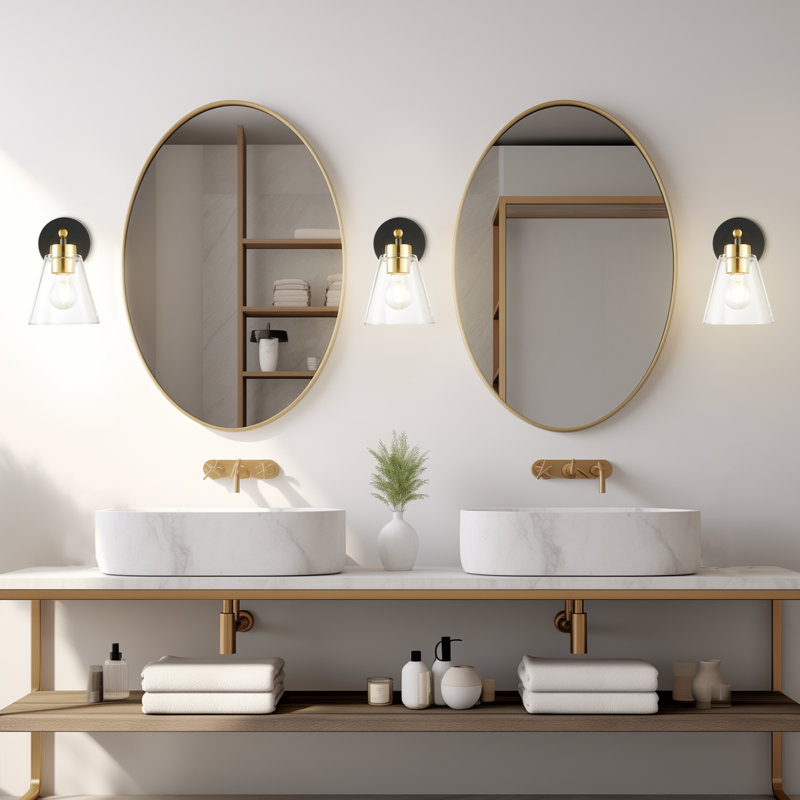 Appliques murales noires pour salle de bain, Transparent, Or / noir mat