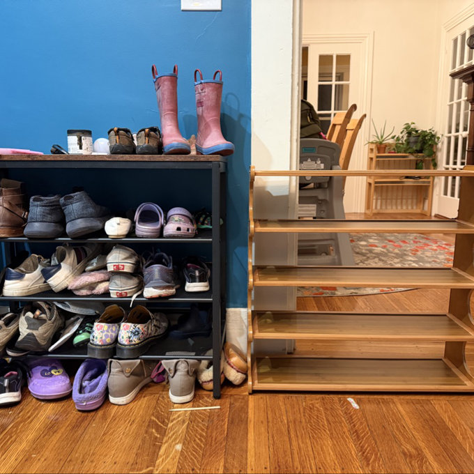 Space-saving bamboo shoe rack - 5-story, independent organizer with wood grain finish, dormitory and entrance, easy to assemble, brown