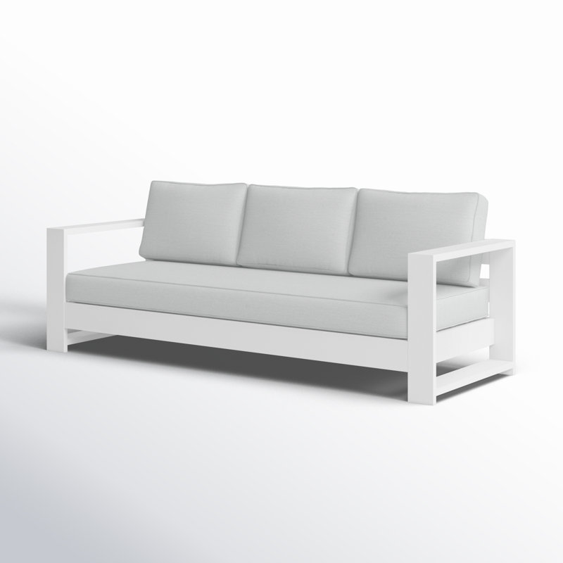Hoyt 92.52” Outdoor Aluminum 3-Seater Sofa, Snow White/Grayish