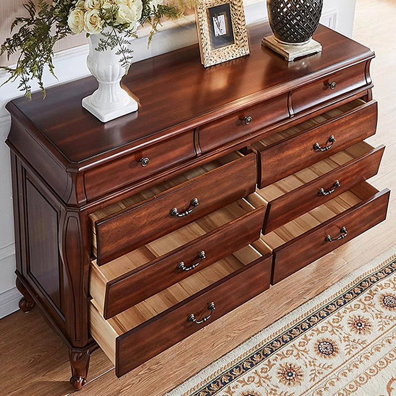 Commode de rangement à 62 tiroirs de style américain en bois massif brun de 62,99 po, H 37,8 po x l 62,99 po x P 17,72 po