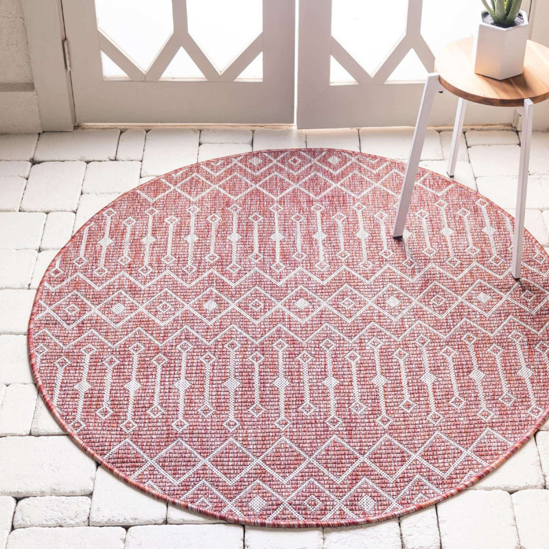 Outdoor Preen Area Rug Rust Color, Round 4'