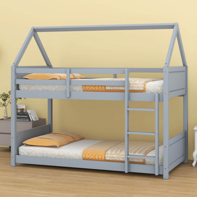 Twin Over Twin Rubber Wood House-Shape Floor Bunk Bed – Headboards, Footboards, Guardrails & Ladder by Ophelia & Co.