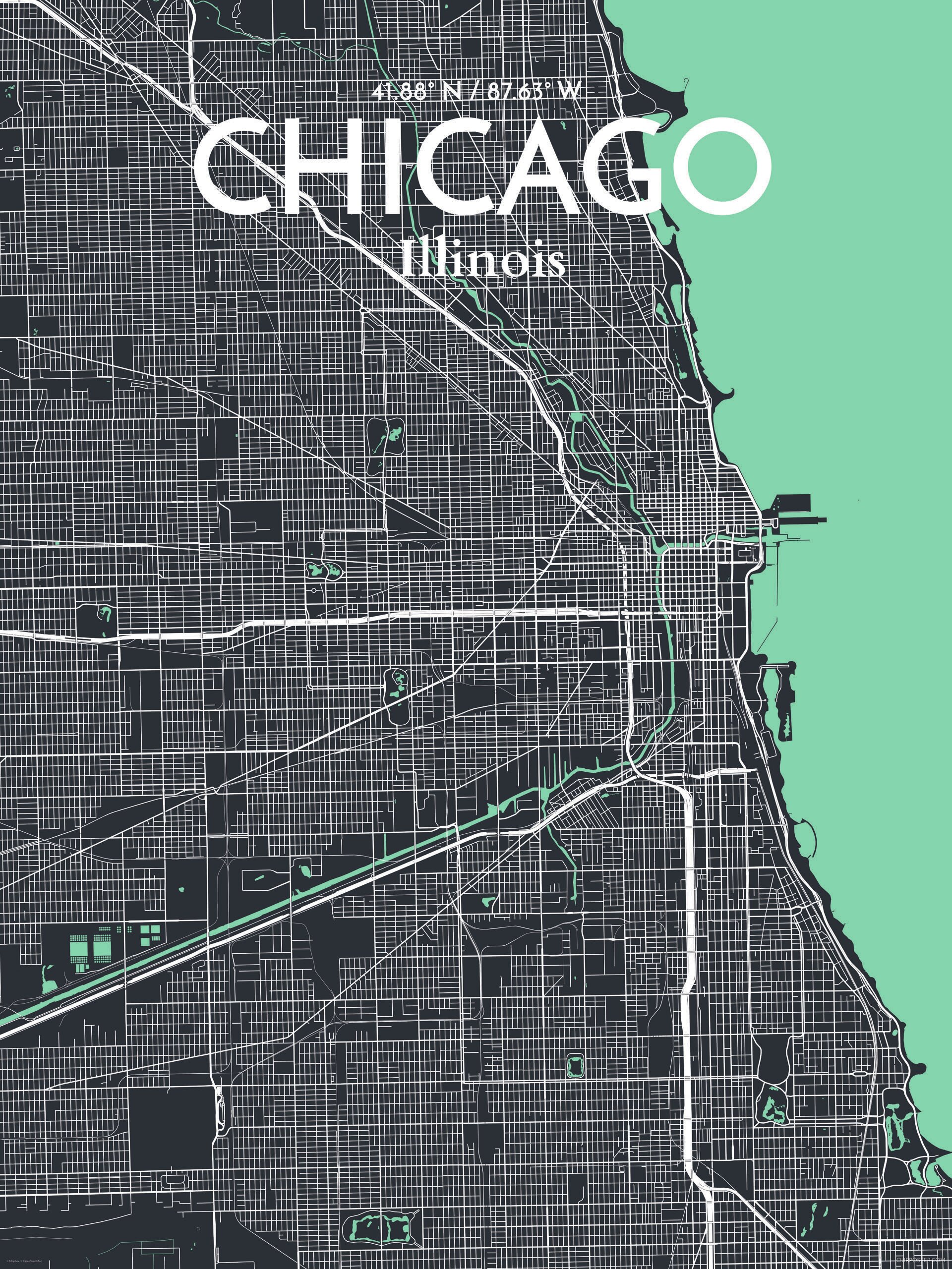 OurPoster.com 'Chicago City Map' Graphic Art Print Poster in Dream ...