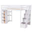 Lit mezzanine fonctionnel avec tiroirs de rangement, escaliers et tablettes, idéal pour économiser de l'espace et améliorer l'utilité de la chambre à coucher-652584498