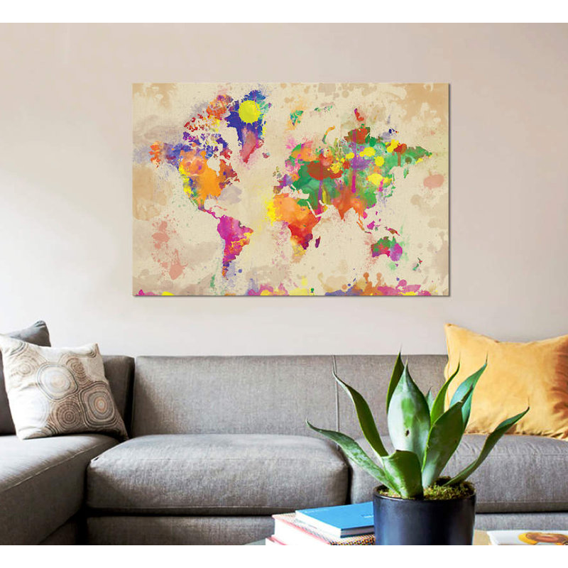 « aquarelle world map on old toile », reproduction d’impression sur toile, H 12 po x l 18 po x P 1,5 po, Pas de tapis