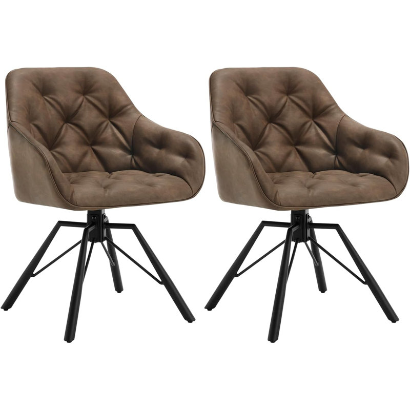 Omusa 44.5cm H Tufted Upholstered Metal Side Chair, Brown
