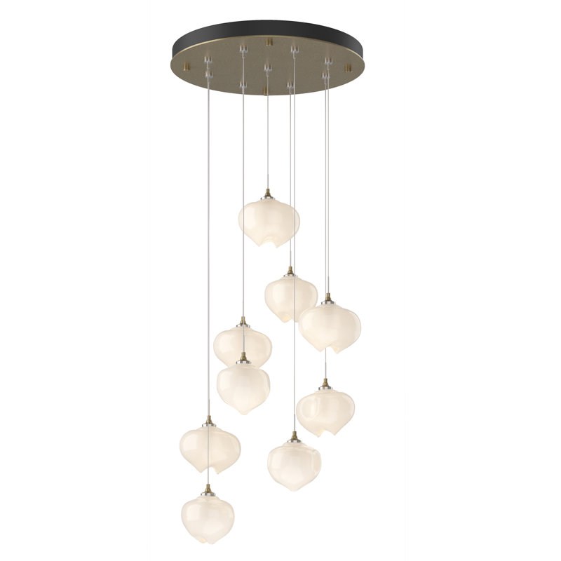 Ume 9 - Light Cluster Geometric Pendant, Soft Gold, Frosted, 10" - 80"