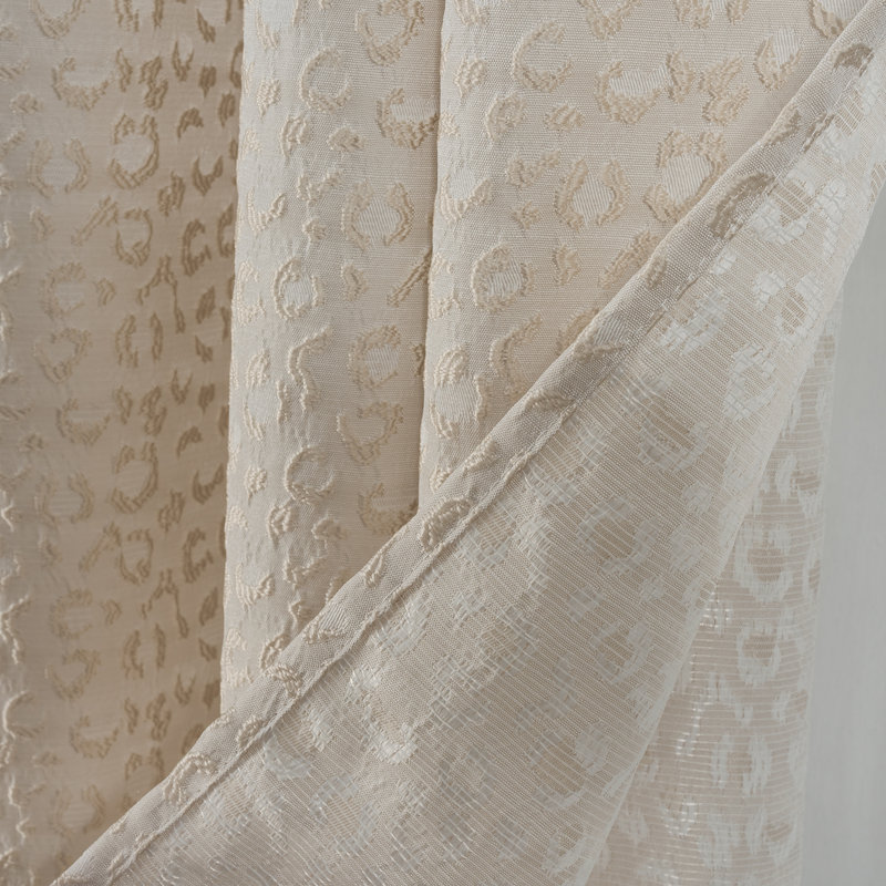 Jacquard Jaguar Design Window Curtain Panel Pair, Beige