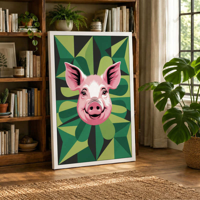 Cheerful Pig Mandala Modern - Wrapped Canvas, 36x24 - 91.4 x 61.0 cm, Terracotta Border