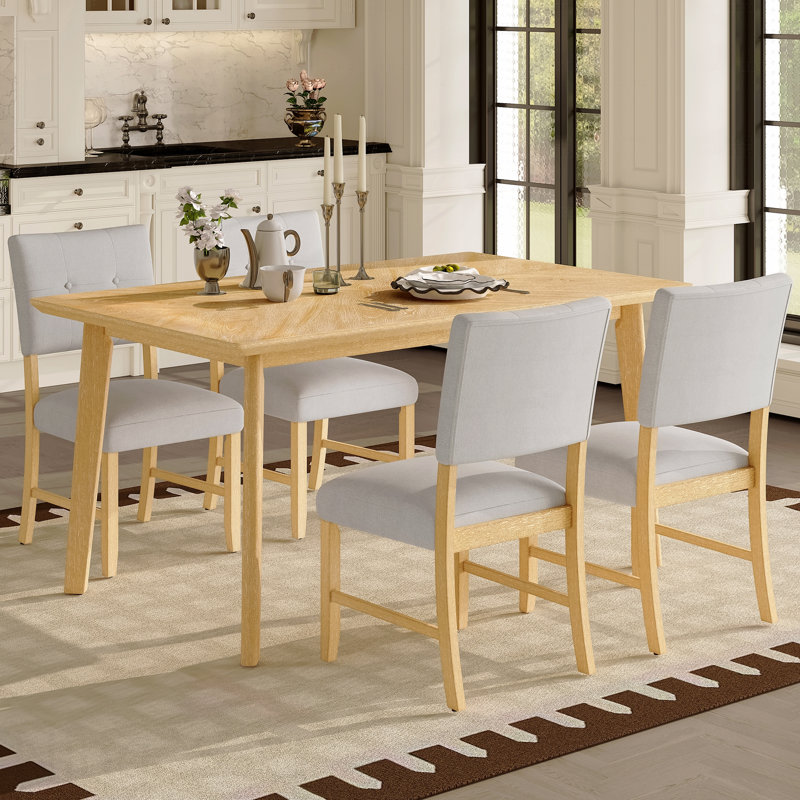 Ensemble de salle à manger rustique 5 pièces pour 5 personnes: table rectangulaire en bois et 4 chaises rembourrées, pour 4 personnes