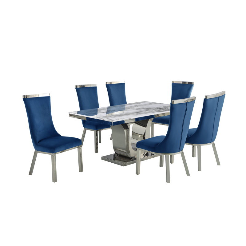 Ensemble repas pour 4 personnes Cayley, Bleu marine, 7 pièces