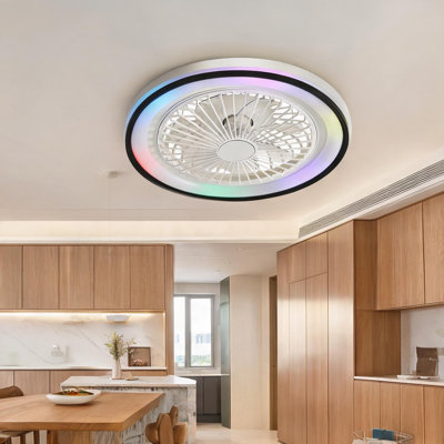 Ventilateur de plafond en ABS blanc pour la chambre à coucher avec télécommande et flux d'air saisonnier, éclairage DEL