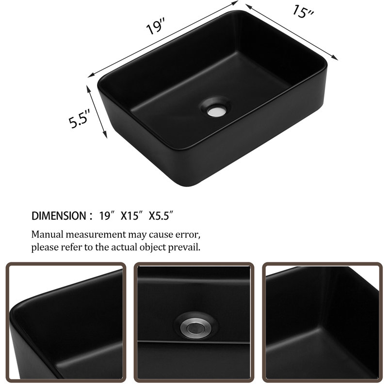 MONSFEST 15'' Ceramic Rectangular Bathroom Sink