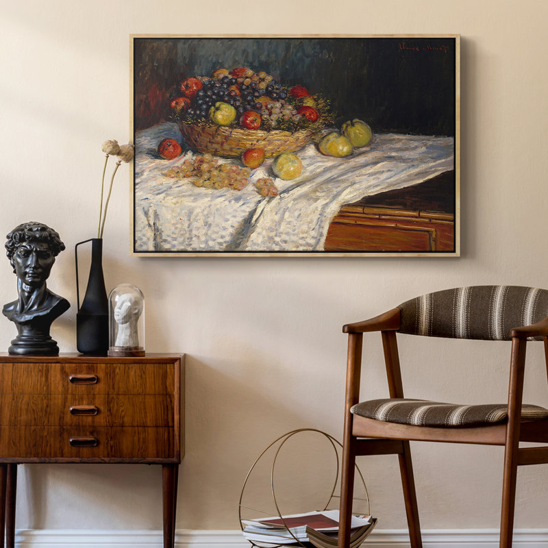 Nature morte avec pommes et raisins, 1880 - Claude Monet, toile tendue avec châssis, 24 po x 36 po, Naturel