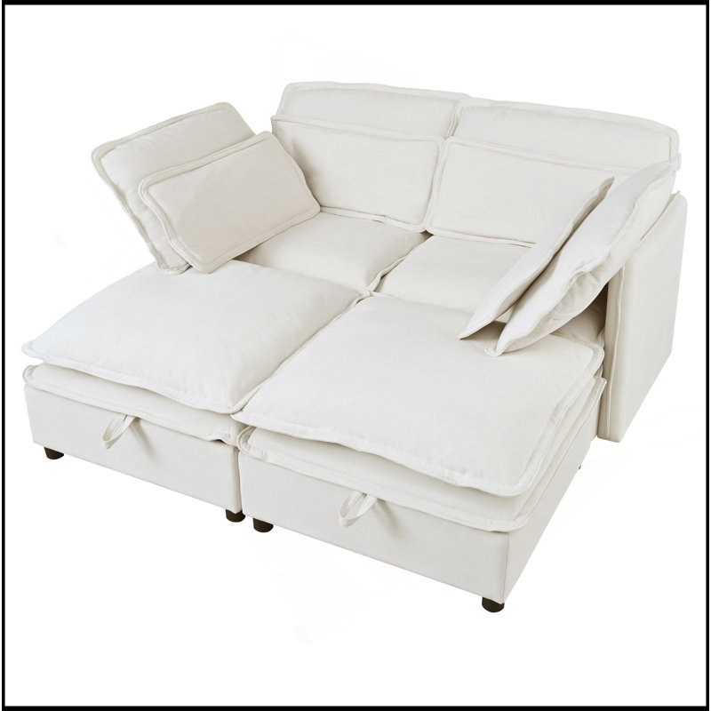 Canapé modulaire à deux couches, librement combinable, 4 places avec rangement, comprenant 4 coussins moelleux, parfait pour les salons, les bureaux et les appartements