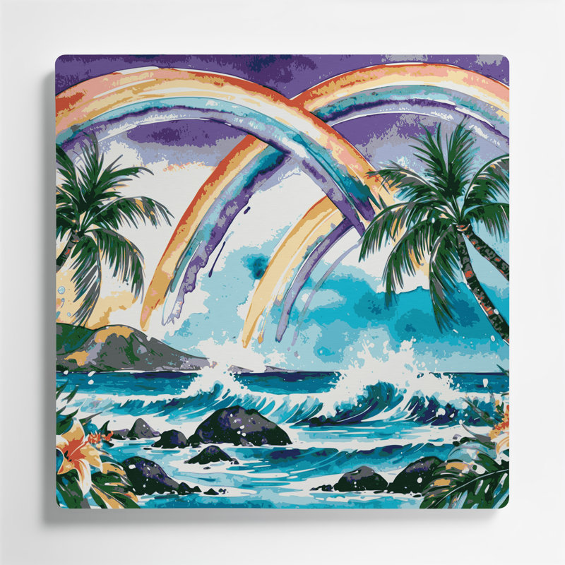 Art mural hawaïen arc-en-ciel gris en métal, H 16 po x l 16 po
