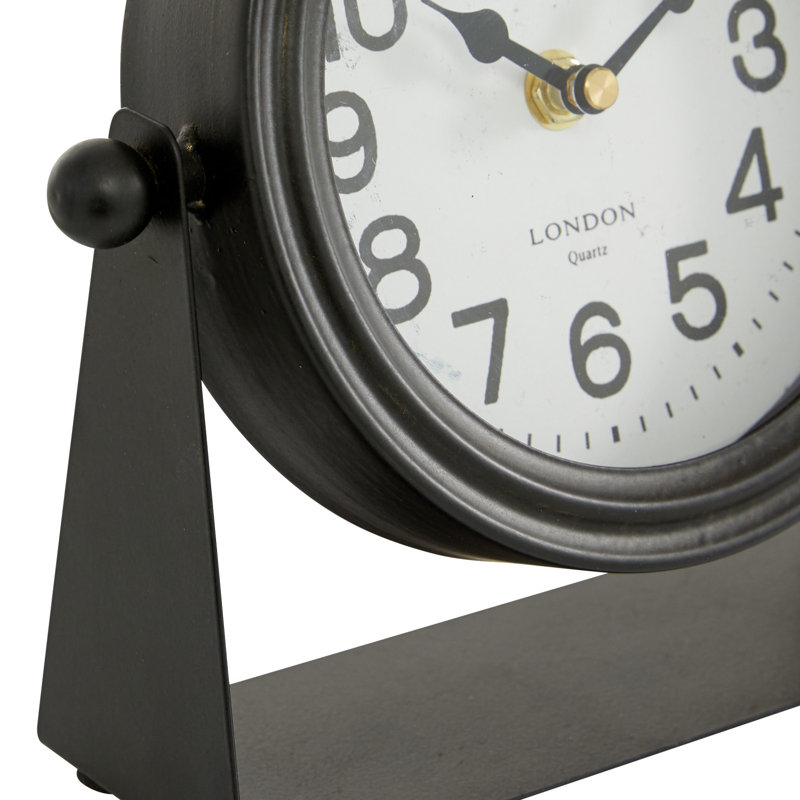 Horloge de table analogique à quartz en métal noir