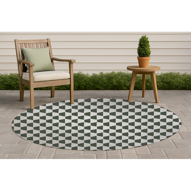 Hex Non-Slip Outdoor Rug, Round 5'