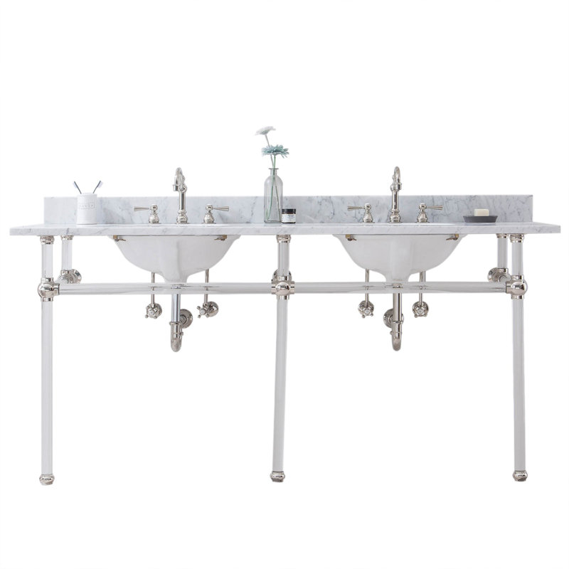 Empire Stone Oval Console Bathroom Sink with Faucet and Overflow, Polished Nickel