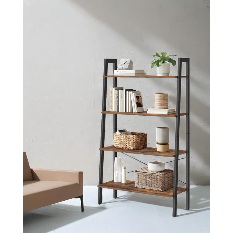 4-Tier Bookshelf, Storage Rack, Bookcase With Steel Frame, Black/Brown
