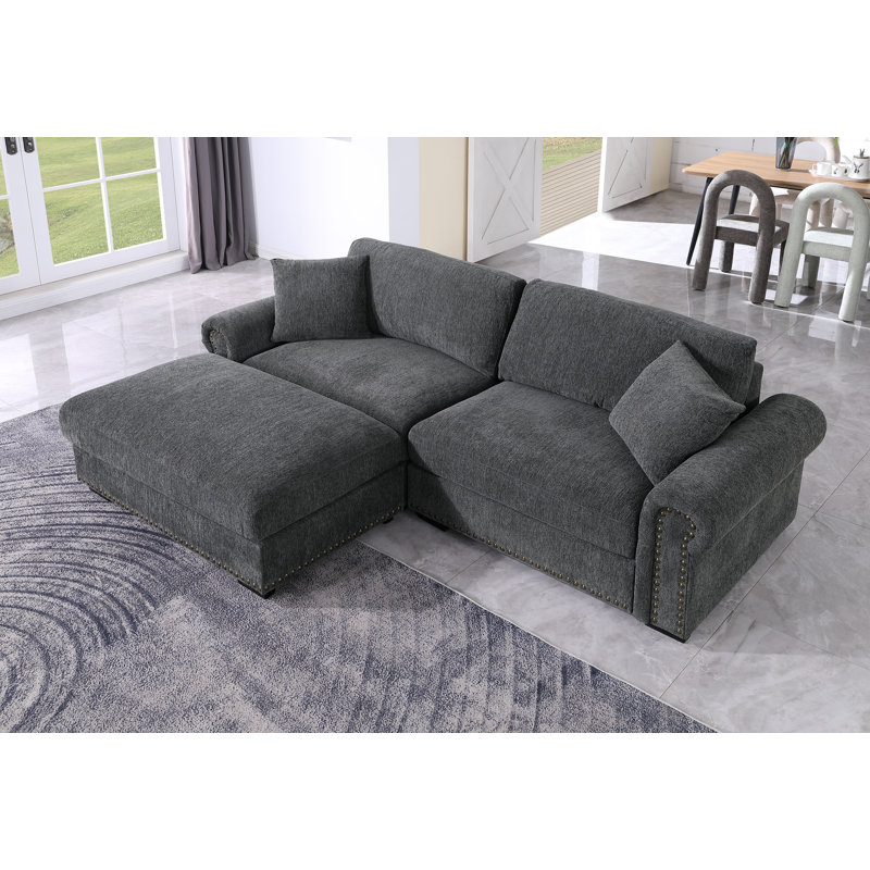 91" Modular Loveseat Sofa Couch with Movable Ottoman, Dark Gray