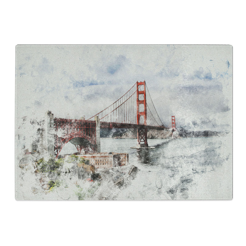 Golden Gate Bridge Vol.5 Watercolour Chopping Board, 0.4cm H x 20cm W x 28.5cm L