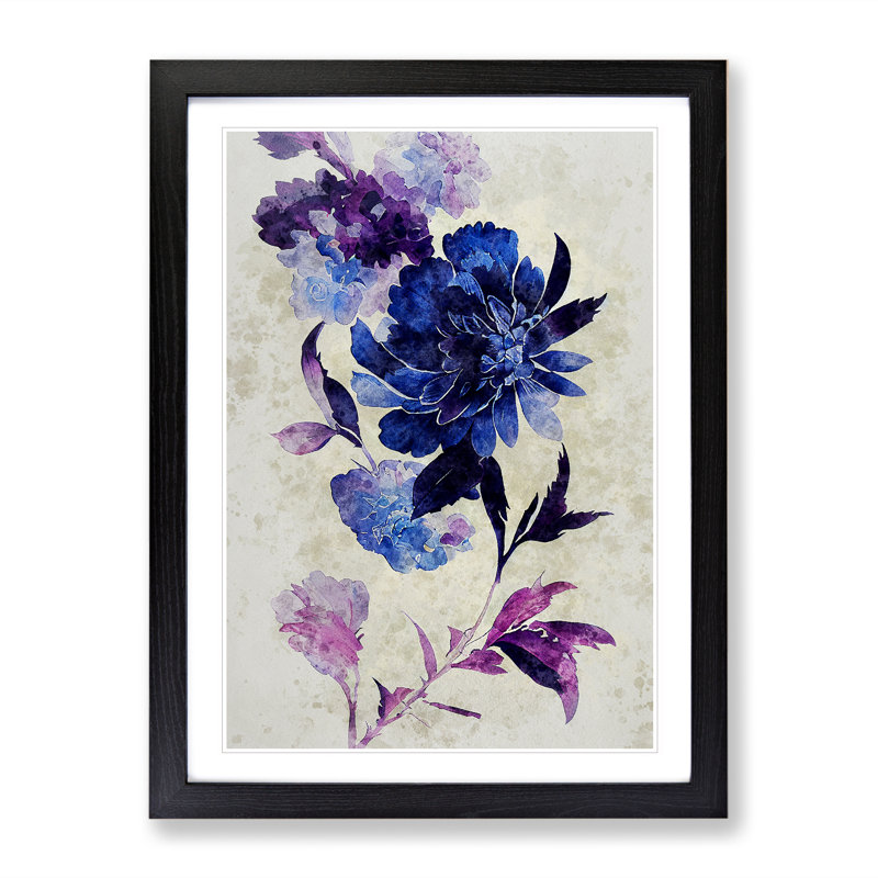 XV1022-5096X Water Panting Flowers No.3 - Single Picture Frame Print, Black Framed, 64cm H x 46cm W
