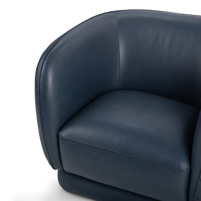 Rinner Leather Swivel Club Chair, Mystic Navy Genuine Leather