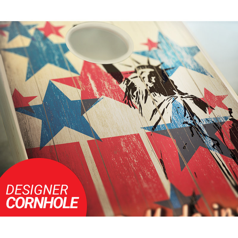 Ensemble de cornhole en bois massif 2 pi x 4 pi fabriqué en Amérique avec sacs, Rouge / jaune