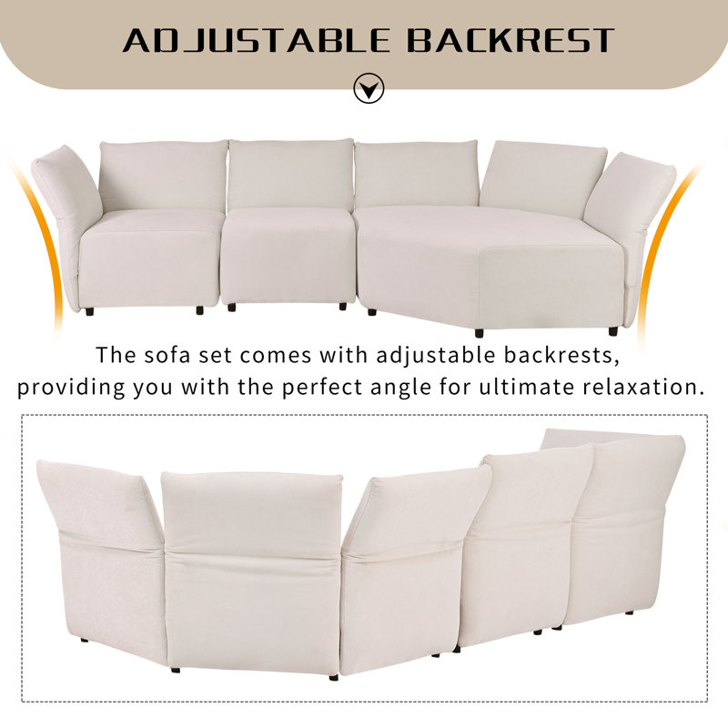 Norrin Petal Shape Sofa Free Combination with Adjustable Back, Beige