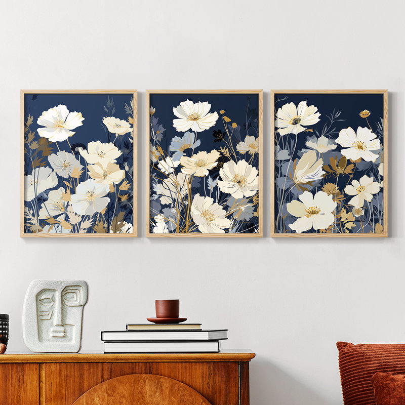 Floral Study  Series  CXXV  -Set Of 3 Framed Giclee Prints -Ready to, Natural Framed, 10" H x 8" W