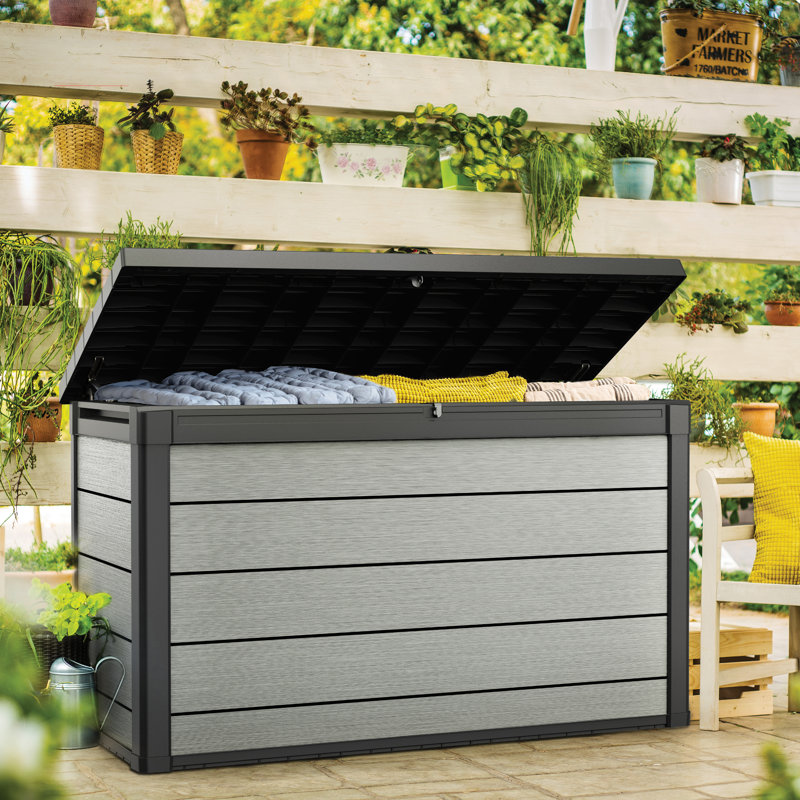 Keter Premier 200 Gallon Durable Resin Outdoor Storage and Organization Deck Box Ideal For Garden Patio Furniture and Supplies, Grey
