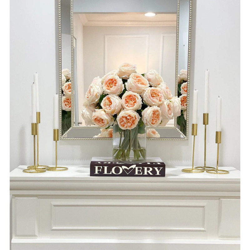 Large Real Touch Champagne Austin Rose Stems – Luxury Silk Roses For Home Décor