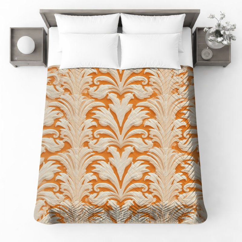 Ornate Baroque Pattern Quilted Bedspread All Sizes, Twin