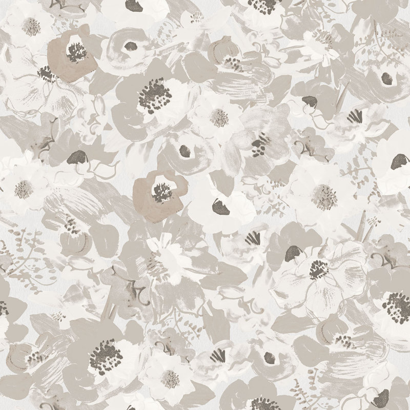 Blooming Floral 33' L x 20.5" W  Wallpaper Roll, Gray