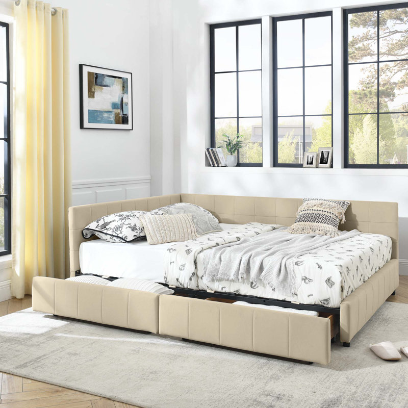 Storage Upholstered Tufted Bed Frame, Beige