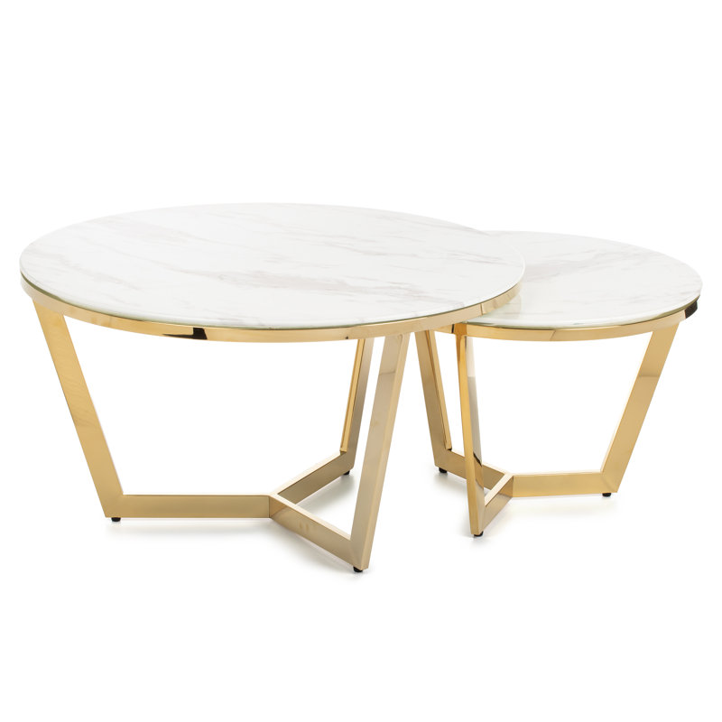 Jordynn 2 - Piece Glass Top Living Room Table Set, White/Gold