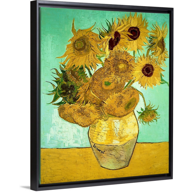 Tournesols, 1888, art mural sur toile, Cadre noir, H 11 po x l 14 po x P 1,75 po