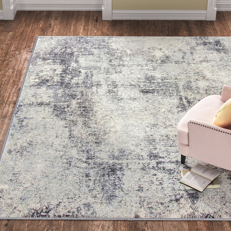 Tyra Ivory/Gray Area Rug, Rectangle 5'3" x 7'6"