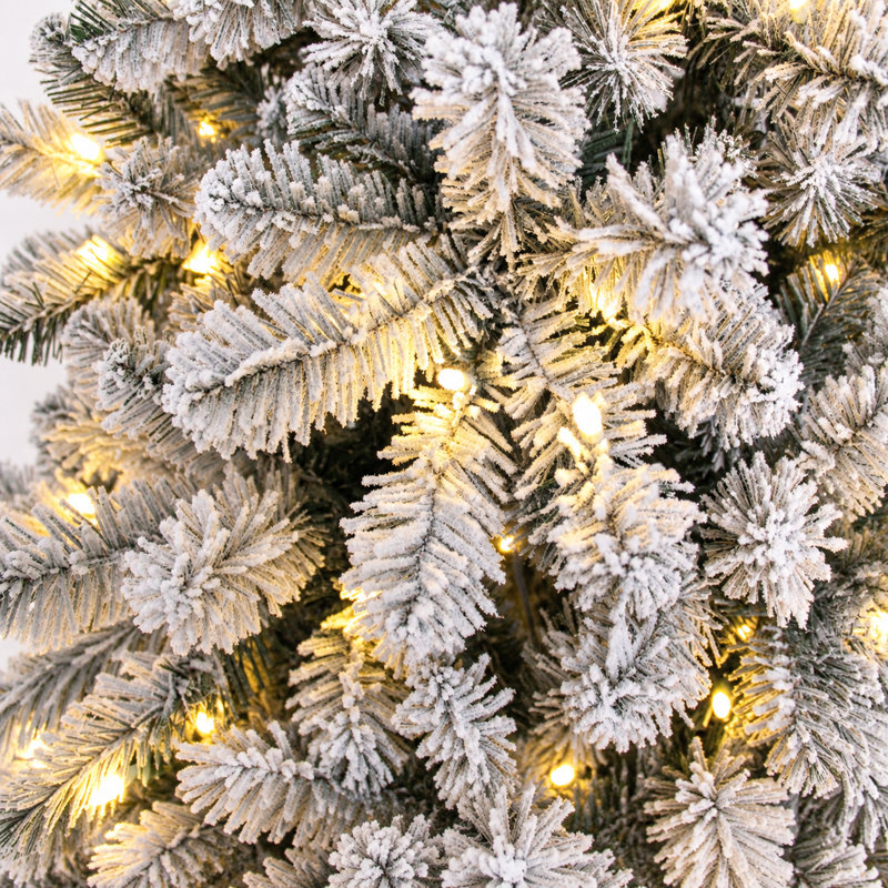4.5/5.5/6.5/7/7.5/8/9 FT Prelit Snow Flocked Artificial Christmas Tree with Incandescent Warm White Lights, Sturdy Metal Hinges & Collapsible Base, Easy Assembly, Snow Flocked Full Prelighted Xmas Tree W Branch Tips, White