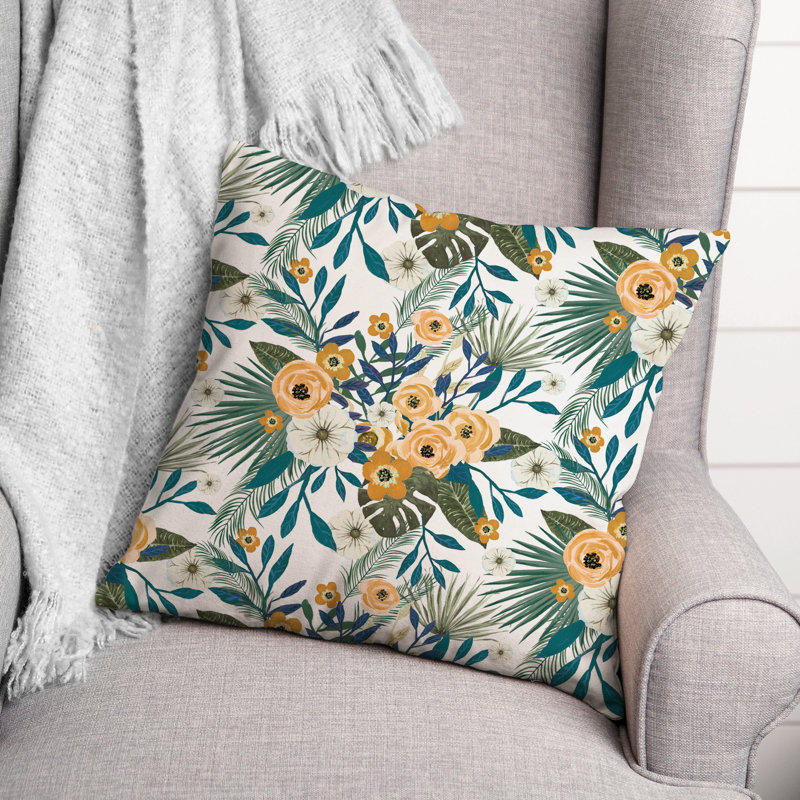 Floral Square Throw Cushion, White