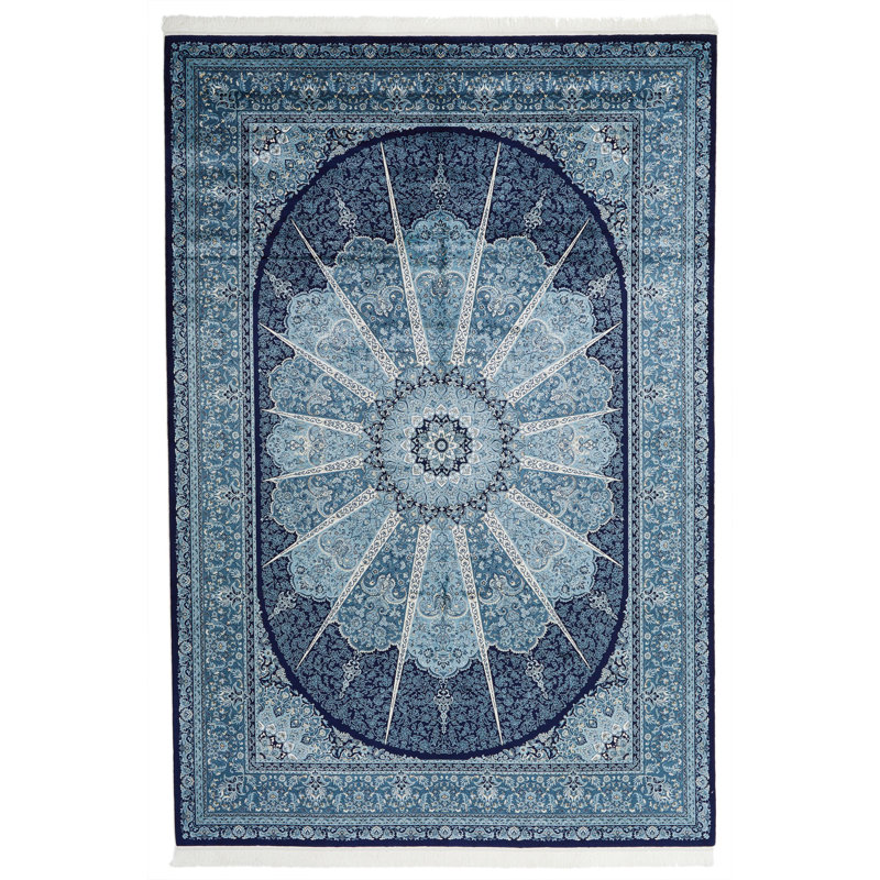 7x10 Navy and Ivory Turkish Antep Rug