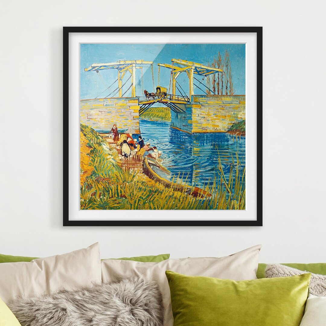 Gerahmtes Papierbild Zugbrücke in Arles von Vincent Van Gogh