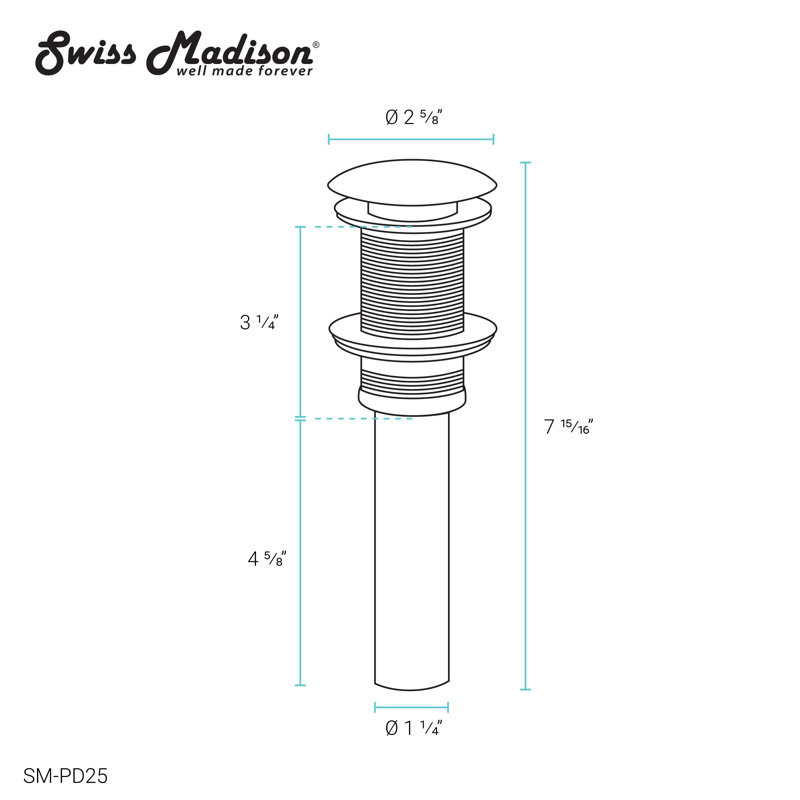 Drain escamotable pour lavabo de salle de bain Swiss Madison, Blanc lustré