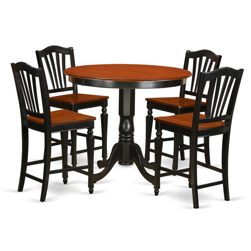Ensemble bistro 5 pièces à hauteur de comptoir comprenant une table ronde et 4 chaises de cuisine, noir et cerise