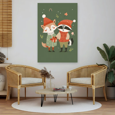 Cute Woodland Friends Gift Contemporary Fox Forest Wall Art Print by Mathieu - Wrapped Canvas Print