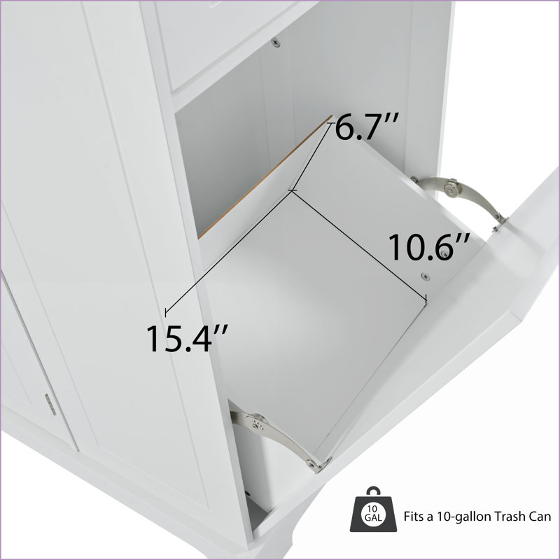 Kitchen Island with Trash Can Storage, Power Outlets &amp; Rolling Wheels – White MDF Rubber Wood | Modern | Medium (40-55in)