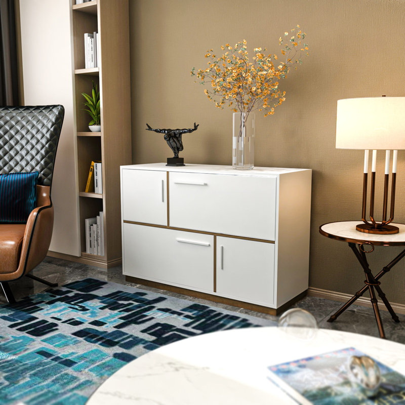 Modern Console Table, White & Oak, 28.3 x 32.7 x 16.5 inches | 100% Melamine Coated Particle Board, Thickness: 0.7 inches | Scandinavian Design, Stylish & Functional for Living Room, Entryway, or Office