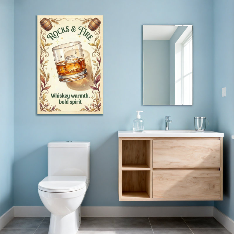 Verre à whisky tendance avec motifs de glace et de tonneau, H 16 po x l 24 po