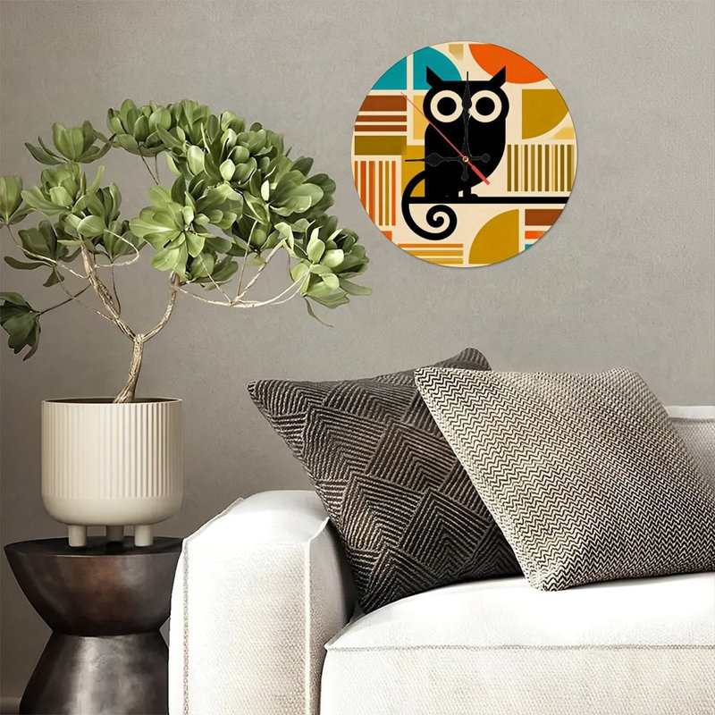 Horloge murale ronde en bois 10 po, mouvement à quartz silencieux, imprimé UV, à piles, Beige
